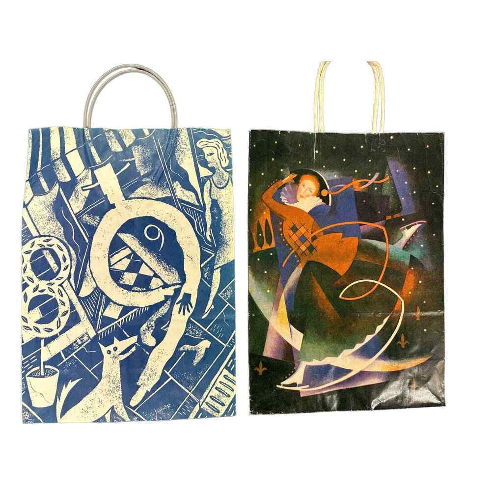 2 VTG RETRO Bloomingdales Paper SHopping Bags Fisher Skater & Shadbolt 89